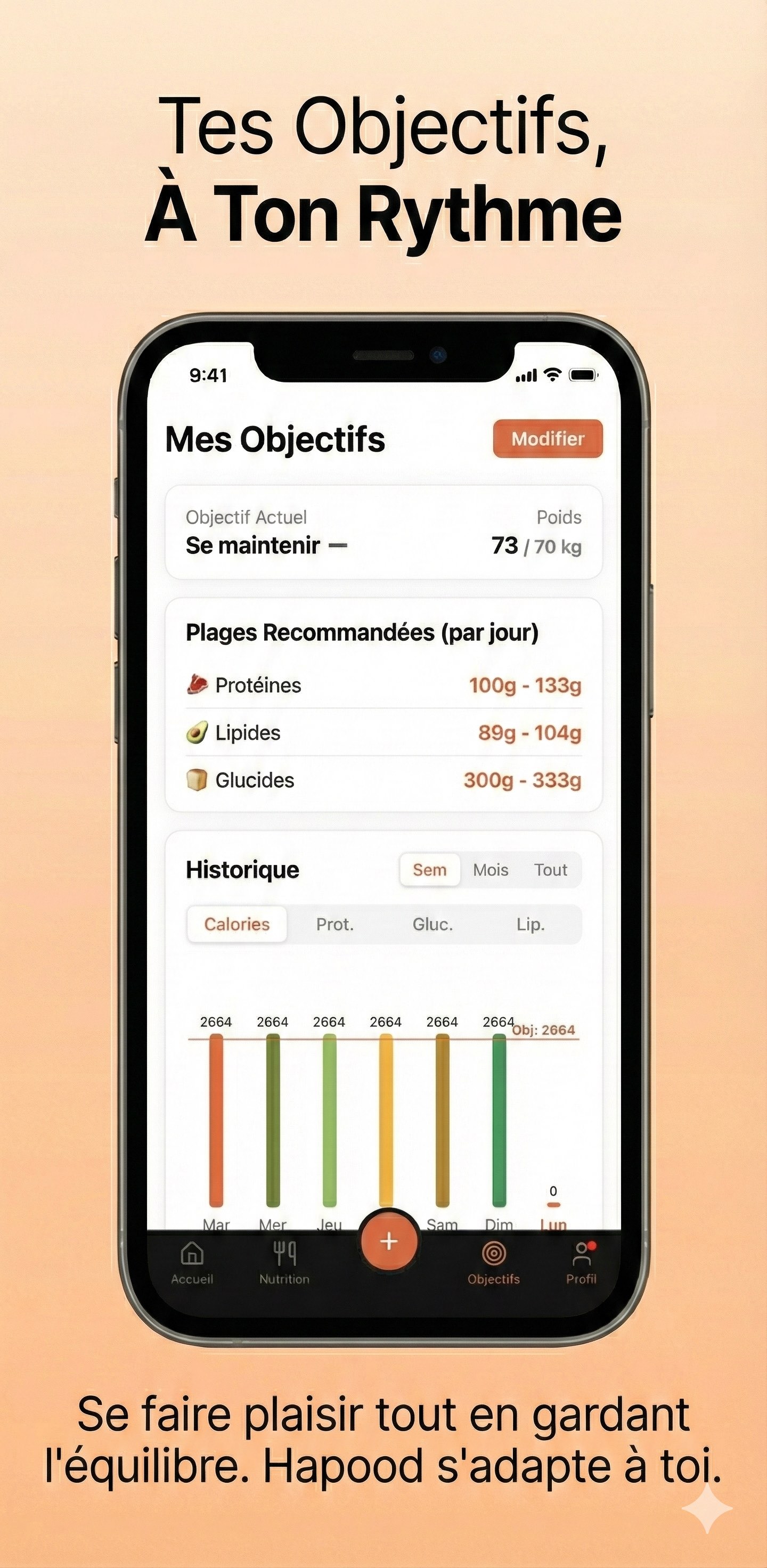 Tes Objectifs, A Ton Rythme - Suivi personnalise de tes macros